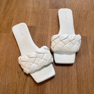 Open Edit 8 White Square Toe Braided Slip On Sandals